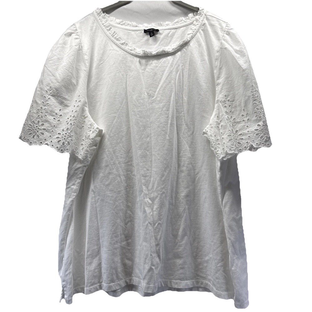 Talbots Women's Top Size 3X Plus Solid White Eyelet Pull Sleeves Pullover Cotton